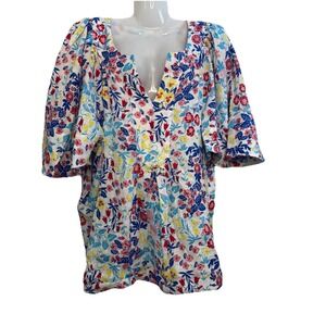 Charter Club Luxury 100%‎ Linen Women's Tunic Size XL Floral Bright Beach Comfy